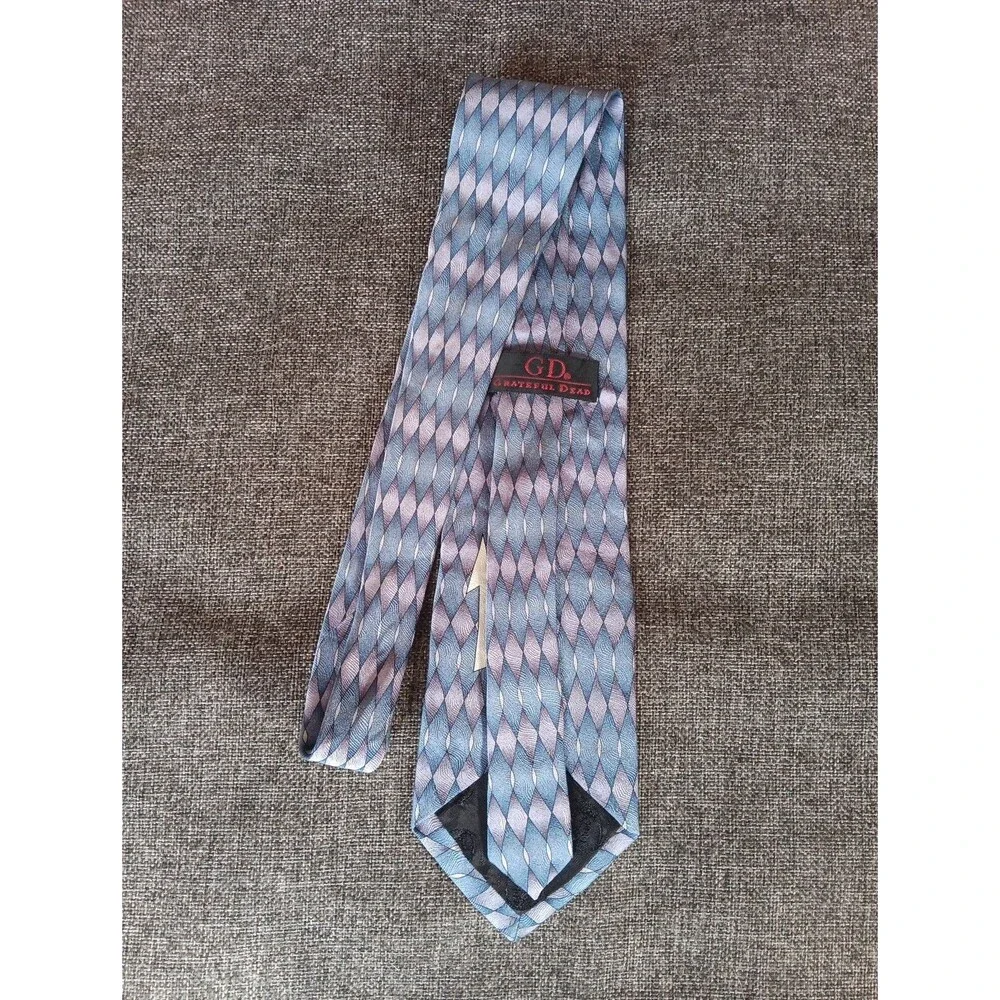 Tie 70s 80s 90s Y2K Mens Grateful Dead Silk Blue Silver 4 Wide 58 Long